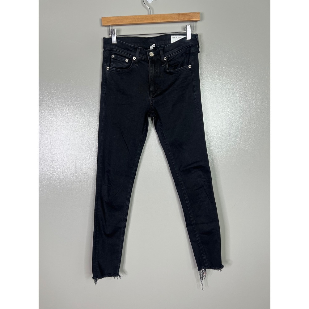 Rag & Bone‎ ankle skinny black jeans size 27 fringe hem rocker edgy